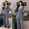 Ropa de maternidad para otoño, sudadera casual con capucha estilo coreano, pantalones de maternidad ajustables, conjunto casual moderno para mamá para mujer