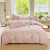 Conjunto de Quatro Peças de Algodão Puro Escovado Espesso de Inverno Lençol de Cama Capa de Edredom Lençol com Elástico Conjunto de Três Peças para Dormitório Roupa de Cama de Alta Qualidade