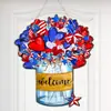 Letrero de Puerta de Madera para el Día de la Independencia Estadounidense Transfronterizo Nuevo Estilo Colgante de Estrella Corazón Decoración de Fiesta Rojo Blanco Azul Artesanía