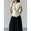 Blusa de Tricô Assimétrica de Seda de Gelo Estilo Coreano Jiangzuo para Mulheres, Verão Slim Fit Manga Curta L9106