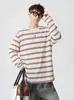 Camiseta de manga larga con cuello redondo y rayas, unisex, estilo otoño, retro americano, corte holgado, casual, moderna y versátil