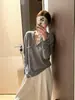 Suéter de tricô solto de cor clara para mulheres, peça externa para outono/inverno, emagrecedor, solto, estilo old money, blusa de manga longa para usar por baixo