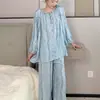 2026 Novo Pijama de Algodão e Seda Estilo Preguiçoso para Mulheres Conjunto de Pijama Pulôver Fino de Manga Curta Estilo Chinês Roupa de Casa Solta