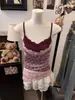 Camisola de encaje con lunares retro, tipo dos piezas falsas para mujer, nueva prenda exterior sin mangas estilo verano, top interior para chica popular