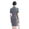Verão 2026 Novo Estilo Fino Casual Elegante Azul Manga Curta Conjunto Profissional com Saia Bodycon para Mulheres
