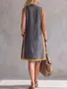 Amazon 2026 Transfronterizo Europeo y Americano Verano Nuevo Vestido Casual Holgado de Algodón y Lino con Cuello en V sin Mangas para Mujer