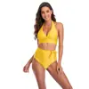 2021 Nuevo bikini de traje de baño de comercio exterior europeo y americano para mujer cintura alta color sólido bikini sexy de dos piezas fabricantes