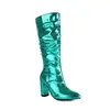 Botas Altas para Mujer 2023 Patrón de Serpiente Brillante Tacón Grueso Tacón Súper Alto Botas de Jinete 40-48 Impermeables Puntiagudas Botas Arrugadas