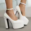 43 Hebilla Nueva Comercio Exterior Zapatos Mary Jane Británicos Zapatos de Punta Redonda Moda Tacón Grueso Zapatos de Salón Zapatos de Salón 40 Plataforma de Agua Blancos Mujer