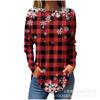 Camiseta Casual Feminina Baita de Manga Longa com Gola Redonda, Estampa Natalina 3D, Cruzada Europeia e Americana para Primavera e Outono