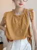 Blusa Curta de Manga Bufante Estilo Coreano para Mulheres 2025 Nova Petite Elegante Gentil Doce Top Único