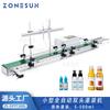 Máquina llenadora eléctrica de cinta transportadora extendida pequeña ZONESUN, línea automática de llenado de líquidos semiautomática de botellas pequeñas de doble cabezal