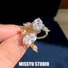 ¡Elegante y exquisito! Anillo abierto ovalado de circonita, anillo para el dedo índice estilo ins coreano, joyería de diseño de moda de lujo ligero