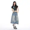 Pantalones de pierna ancha de nuevo estilo retro a la moda, pantalones vaqueros de longitud media ajustados y delgados estilo americano con bordado de perro para mujer