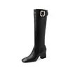 Botas finas de tacón alto de 6,5 cm para mujer, botas largas elásticas, nuevo estilo de invierno, punta redonda, tacón grueso, botas hasta la rodilla, botas de caña alta para mujer