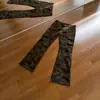 Calça Casual Cargo Patchwork Flare Retro Americana Multibolsos Unissex Comprimento Total Tendência High Street Camuflada Longa