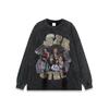 Camiseta vintage de rapper de rua europeia e americana com impressão de injeção direta, decote pequeno, manga comprida, base de hip hop masculina e feminina