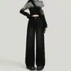 Jeans Rectos Negros y Grises para Mujer en Otoño e Invierno Cintura Alta Ajustados Estrechos Pantalones de Pierna Ancha de Primavera Nuevo Estilo de Otoño 2025