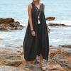 2022 Comercio exterior AliExpress desea nuevo vestido de playa de lino y algodón con cuello en V y bolsillos, popular en Europa y América, falda informal.
