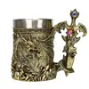 Taza de Cerveza de Gran Capacidad con Mango de Espada Patrón de Dragón, Taza Tallada de Dragón Estilo Fantasía Multicolor, Taza de Artesanía Metálica al por Mayor