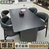 Mesa de Comedor Moderna Simple de Pizarra Negra Combinación de Mesa de Comedor y Sillas Hogar Apartamento Pequeño Rectangular Combinación Italiana Mesa y Sillas de Comedor