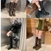 Botas Retro de Suela Gruesa con Hebilla y Pierna Plisada para Mujer, Nuevas Botas Vaqueras Occidentales Primavera y Otoño 2026, Botas Largas