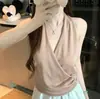 Elegante y chic top sin mangas de cuello halter para mujer, nuevo modelo de verano, cuello en V que estiliza la cintura, moderno, versátil, sencillo, top ligero