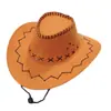 Sombrero de vaquero de mezclilla occidental para hombre y mujer, gamuza vintage con cuerda a prueba de viento, ala grande, protección solar, sombrero para el sol, sombrero de viaje para lugares pintorescos