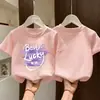 Ropa de Verano para Niñas de Algodón Puro Ropa Infantil 2026 Nuevo Estilo Camiseta de Manga Corta Infantil Niños Medianos y Grandes Estampado de Dibujos Animados Ropa de Verano Top