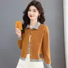 2026 Suéter de Nuevo Estilo Primavera y Otoño Bloque de Color Solapa Cardigan Tejido Corto Versátil Chaqueta Suéter Superior Moderno