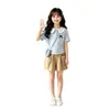 Conjunto de Top con Cuello Polo de Manga Corta y Pantalones de Moda para Niñas, Nuevo Estilo de Verano con Bloques de Color, Atuendo Casual para Niños Mayores