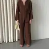 Comércio Exterior Transfronteiriço Europeu e Americano Roupas Femininas, Conjunto de Duas Peças Elegante e Moderno para o Trabalho: Camisa de Manga Longa com Decote V e Calça de Corte Reto