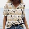 Temu Aliexpress Camiseta feminina com decote em V, moda de rua europeia e americana, top solto com impressão 3D, fabricante de suprimentos