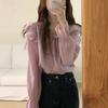 2026 Chic Coreano Primavera y Verano Nuevo Estilo Holgado Volantes Corbata Temperamento Suave y Dulce Camisa Superior Morada