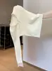 Suéter de Tricô com Laço de Renda e Decote V Estilo Doce para Mulheres, Top de Manga Longa Slim Fit para Outono e Inverno, Suéter Macio e Aconchegante