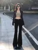 Calça jeans flare feminina, novo estilo outono 2026, calça reta flare americana preta de cintura alta, slim fit, comprimento total