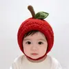 (Sombrero de Manzana Terminado) Gorro de Punto Rojo Lindo de Manzana para Bebé Otoño e Invierno Protección para Orejas Gorro Cálido para Niños