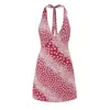 Fabricante de ropa de mujer transfronterizo al por mayor 2026 nuevo moda europea y americana casual ajuste ceñido estampado floral vestido de cuello halter