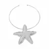 N13347 Design Transfronteiriço Brilhante Plissado Tridimensional Estrela-do-Mar Gargantilha Estilo Exagerado Férias na Praia Pingente de Estrela-do-Mar Colar