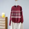 Suéter Pulôver Jacquard Redondo com Estampa de Floco de Neve e Coração Retrô para Mulheres, Novo Estilo Outono e Inverno, Top de Malha Quente e que Rejuvenesce, Manga Longa