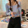 Novo Estilo Outono 2024 Camiseta Slim Fit de Um Ombro com Borda Fungo e Top de Tricô Curto com Umbigo à Mostra de Manga Comprida para Mulheres
