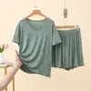 Conjunto de pijama de manga corta para talla grande, nuevo estilo de verano, fino, estampado de estrellas, se puede usar afuera, conjunto de dos piezas holgado para casa