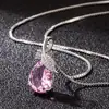 Collar de Diamantes Rosa Azul Morado Estilo Coreano Colgante de Hoja Hoja Gota de Agua para Mujer Cadena de Clavícula Simple Versátil Colgante en Forma de Gota Moderno