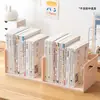 Soporte de libro para escritorio de estudiante con amortiguación y función de rebote, estantería antivuelco, caja de almacenamiento de escritorio con soporte de libro extensible y sujetalibros de escritorio