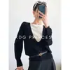 Tienda Insignia Shanghai Dan Nong/Suéter de Punto de Lana con Bloques de Color y Cuello en U, Falso Dos Piezas, Pulóver para Primavera y Otoño