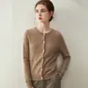 Nuevos tops de punto para mujer de otoño e invierno, cárdigan abotonado, cuello redondo, suéter de punto de cachemira pura, abrigo holgado y cálido, cachemira de cabra