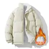 Chaqueta de algodón engrosada con forro polar de talla europea transfronteriza para hombre, estilo pareja de color liso, cuello alto, holgada, para invierno, abrigo de algodón acolchado