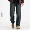 Ceecuz Estilo Americano Retro Azul Lavado Costura Jeans Reta Masculino Primavera e Outono Novo Solto Casual Calças Nostálgicas