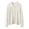Cardigan de Punto Retro con Cuello Polo de Siete Puntos Tejido a Mano 35% Cachemir 75% Lana Color Sólido con Botones