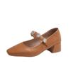 Zapatos de tacón medio de una sola pieza con pedrería para mujer en primavera de 2025 5cm beige simple punta cuadrada tacón grueso zapatos Mary Jane